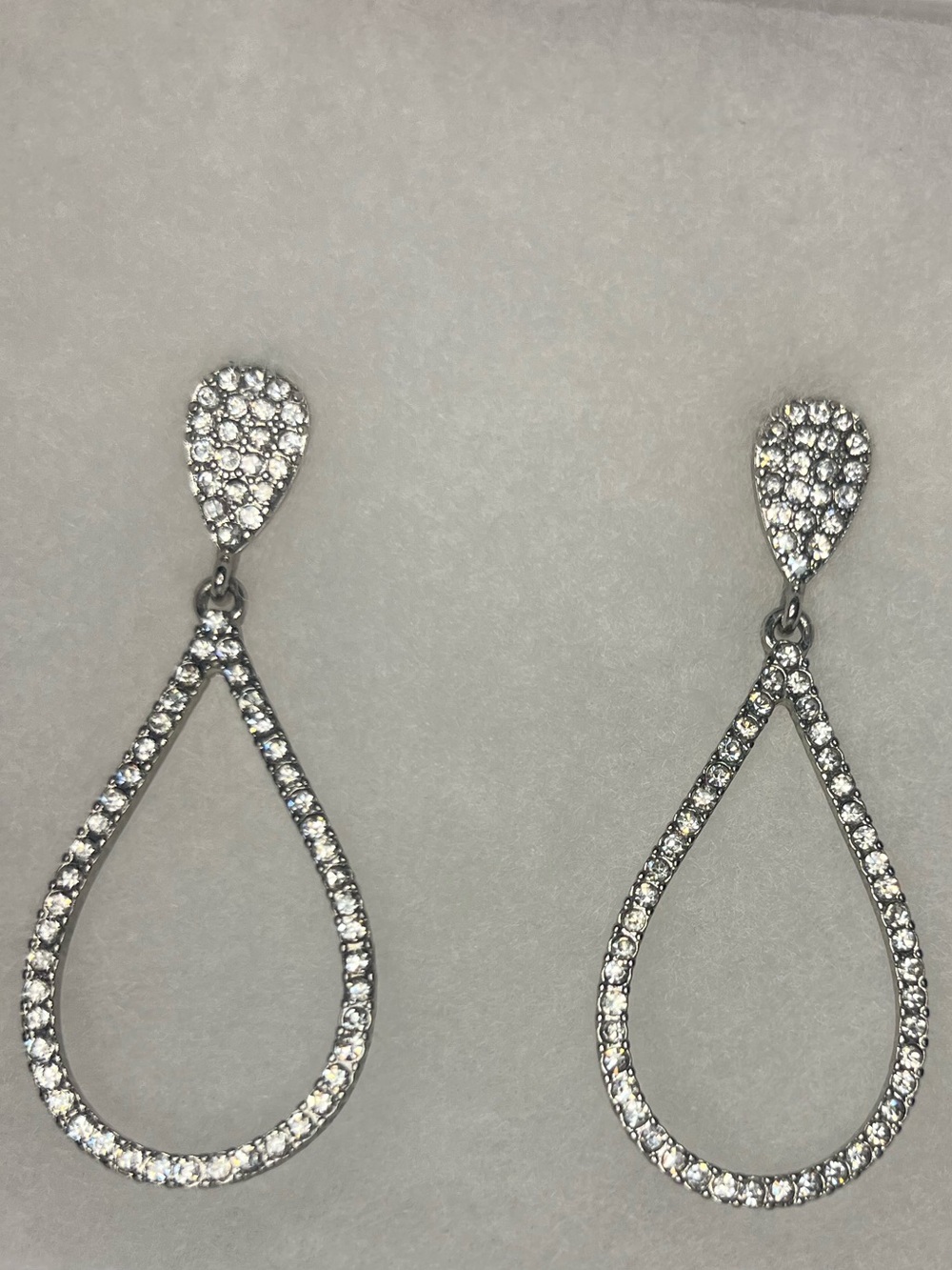 Silver & Rhinestone Teardrop Dangle Earrings